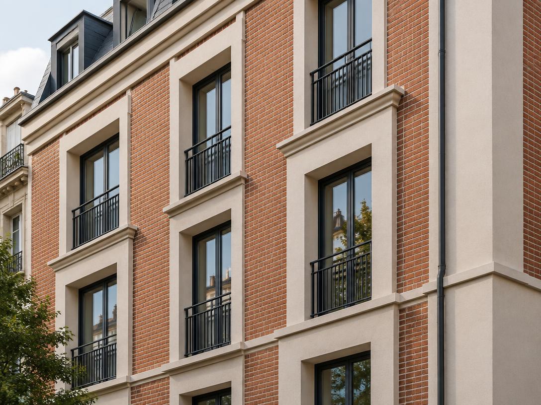 Détail d’une façade d’immeuble collectif rénovée